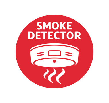 Flat vector badge SMOKE DETECTOR simple white smoke detector with waves minimal good look design good for package business info about product