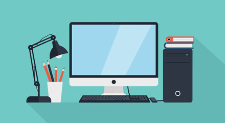 Computer Monitor with Office Accessories.