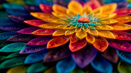 Fototapeta premium A detailed, colorful mandala made of quilling paper art
