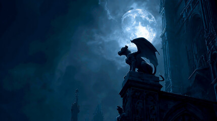 Fototapeta premium A gargoyle perched atop the cathedral