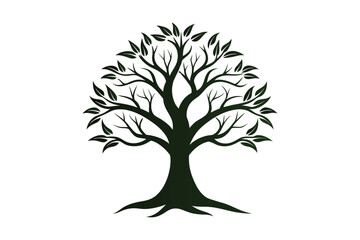 Obraz premium vector tree silhouette, Green Tree Silhouette Vector Illustration Isolated on White, Botanical Tree Icon Isolated White Background, Organic Nature Tree Illustration for Branding