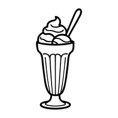 Dibujo sencillo con líneas de una copa de cristal con 2 bolas de helado y nata con cuchara  © teracreonte