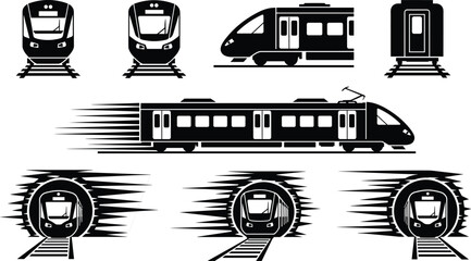 Train silhouette illustration, modern rail transport art, high-speed railway design, tunnel motion concept, locomotive perspective background, transportation industry theme © Md Rofequl Islam