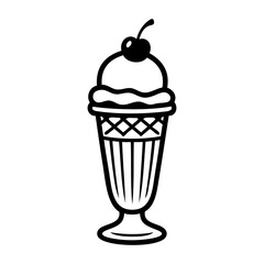 Dibujo sencillo con líneas de una copa de cristal con una bola de helado con cereza © teracreonte