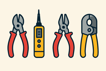 Electrical Tools Set Pliers Tester and Wire Strippers Illustration.