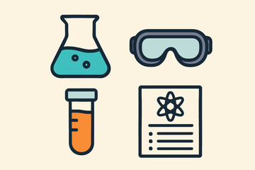 Science Lab Equipment Illustration Beaker Test Tube Goggles and Report.