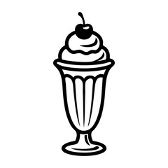 Dibujo sencillo con líneas de una copa de cristal con una bola de helado con cereza © teracreonte