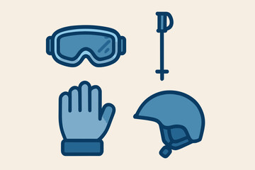 Skiing Equipment Set Goggles Pole Glove and Helmet Illustration.