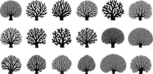 Black coral silhouette illustration, marine biology design, ocean reef diversity, underwater ecosystem art, sea life pattern, aquatic nature background, conservation concept © Md Rofequl Islam