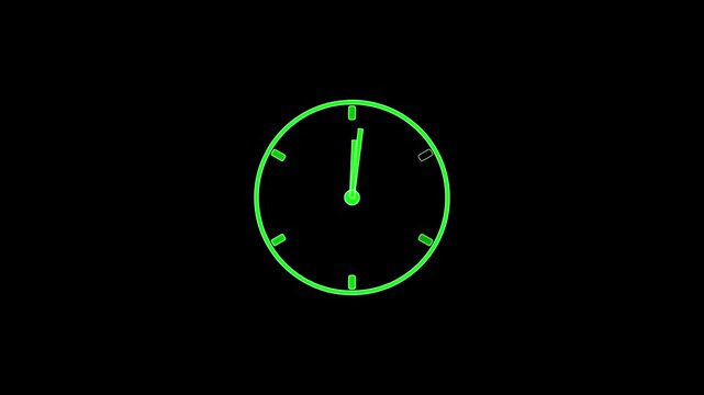 Neon Analog Clock Showing Midnight saber animation on Black Background