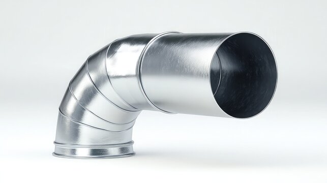 Bent shiny silver metal pipe creating an L-shape, perfect for ventilation and industrial systems