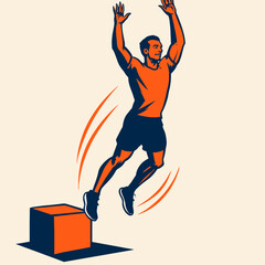 Man Performing Box Jump Exercise with Energy and Focus.