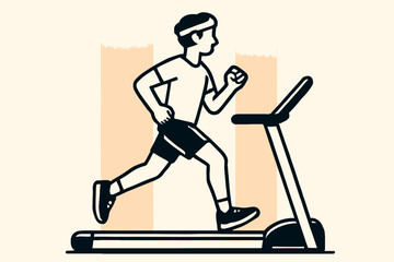 Man Running on Treadmill Fitness and Exercise Illustration.