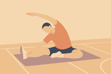 Man Stretching on Yoga Mat for Flexibility and Wellness.