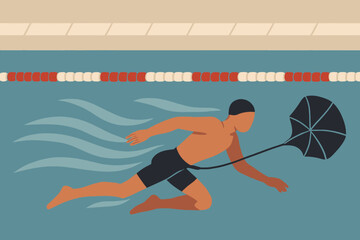 Man Swimming with Umbrella in Pool A Unique Training Method.