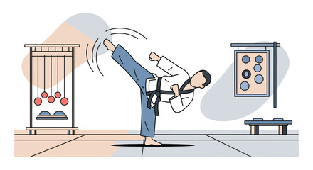 Martial Artist Executing a Dynamic Kick in Training.