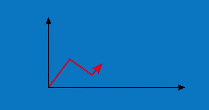 Chart arrow typical business model background red on blue background. Business cartoon animation. Economy metaphor with coordinate system.
