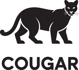 Obraz premium Powerful cougar silhouette stalking on checkered background, wild big cat illustration