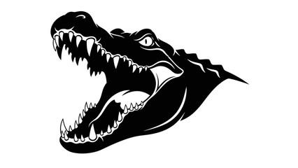Naklejka premium Aggressive Alligator Head Silhouette with Open Mouth and Sharp Teeth, Black and White