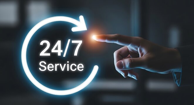 24 7 service availability concept with hand interacting