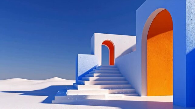 Stylized staircase with archways