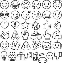 38 emoji icon pack. Linear icon collection. Editable stroke. Vector illustration