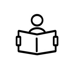 Learning icon. Person reading book symbol. Vector graphic, not Artificial Intelligence, logo illustration. Replaceable vector design.