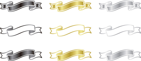 リボンのゴールド、シルバーのカラーバリエーション
見出しや装飾に最適な素材