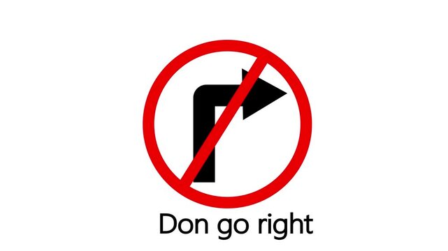 A road forbidding sign. Road sign right turn is prohibited. No right Turn sign animation on waite background. No right turn sign template. Traffic road symbol on Vector illustra