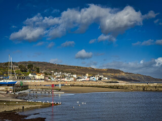 Lyme Regis Seafront on a Sunny Winter Day, Dorset, England, UK