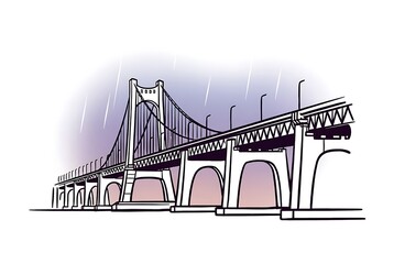 Fototapeta premium South Korea Suspension Bridge Landmark Sketch | Sketsa Jembatan Gantung Korea Selatan