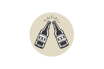 Hand-Drawn Beer Bottle Cheers Icon. Vintage style vector illustration