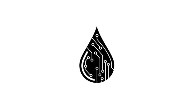Digital Water Drop with Circuit Board Pattern - Technology and Data Concept