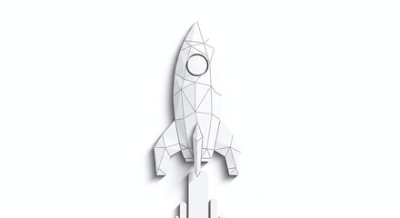 3D Holographic Statue of a Rocket Launching into Space from a Platform with a Futuristic View