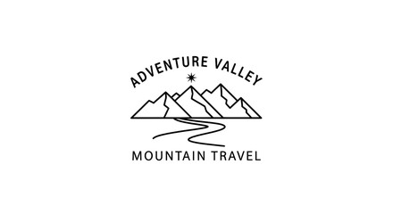 Fototapeta premium Minimalist Mountain Travel Adventure Valley Logo Design Line Art Emblem