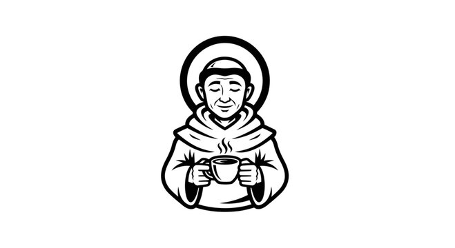 Monk with Halo Enjoying Hot Beverage Logo Design