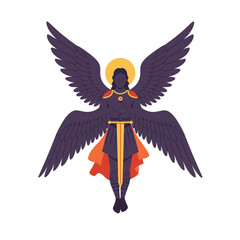 "A majestic six-winged seraph angel with a flaming sword, symbolizing divine protection and enlightenment, embodying the concept of Religion, Easter, religious symbols."
