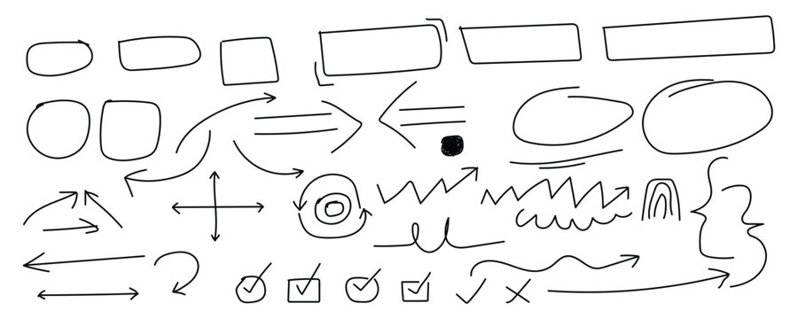 Doodle arrows circles boxes and check marks for diagramming and notes