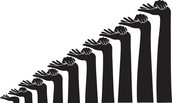 Silhouette of hands stacked in a supportive formation