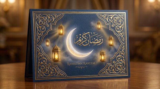 Luxury Ramadan Kareem Greeting Card with Ornate Golden Islamic Patterns