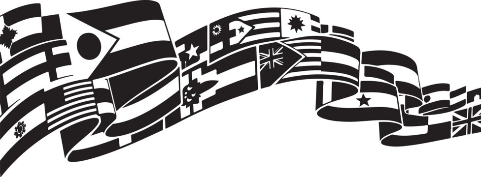 Flags of the world in a ribbon design