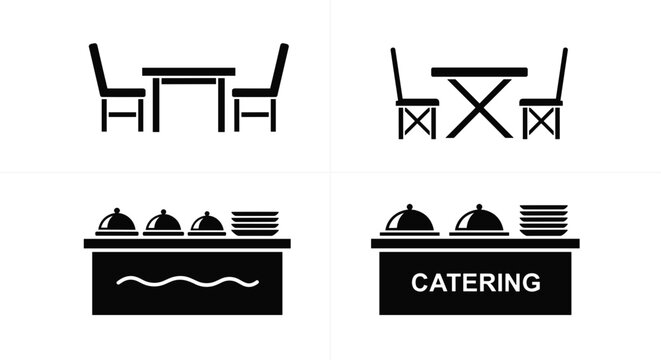 Restaurant table and catering buffet icon set isolated on white background hospitality vector illustration