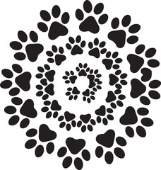 Fototapeta premium Spiral Pattern of Black Animal Paw Prints Design