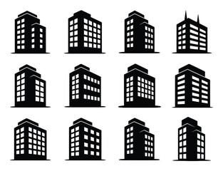 Collection of Twelve Black Building with Windows