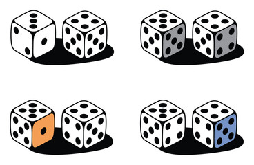 Four pairs of dice, each showing different numbers and colors