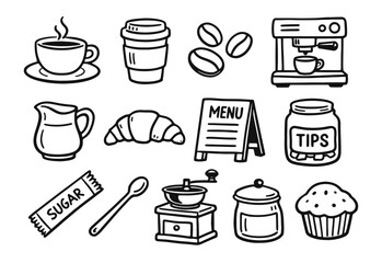 Obraz premium Hand Drawn Doodle Cafe and Coffee Essentials Collection