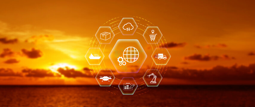 Smart logistics concept. warehouse operations with AI technology, using digital tools for inventory tracking, automation, and efficient supply chain control. not ai