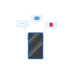 Smartphone with various incoming message and social media notification bubbles