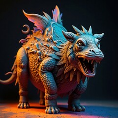 Fierce reptilian creature with textured scales and sharp teeth dragon fantasy