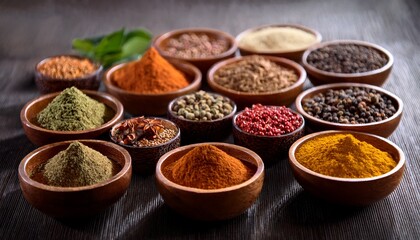 assorted spices and herbs in bowls